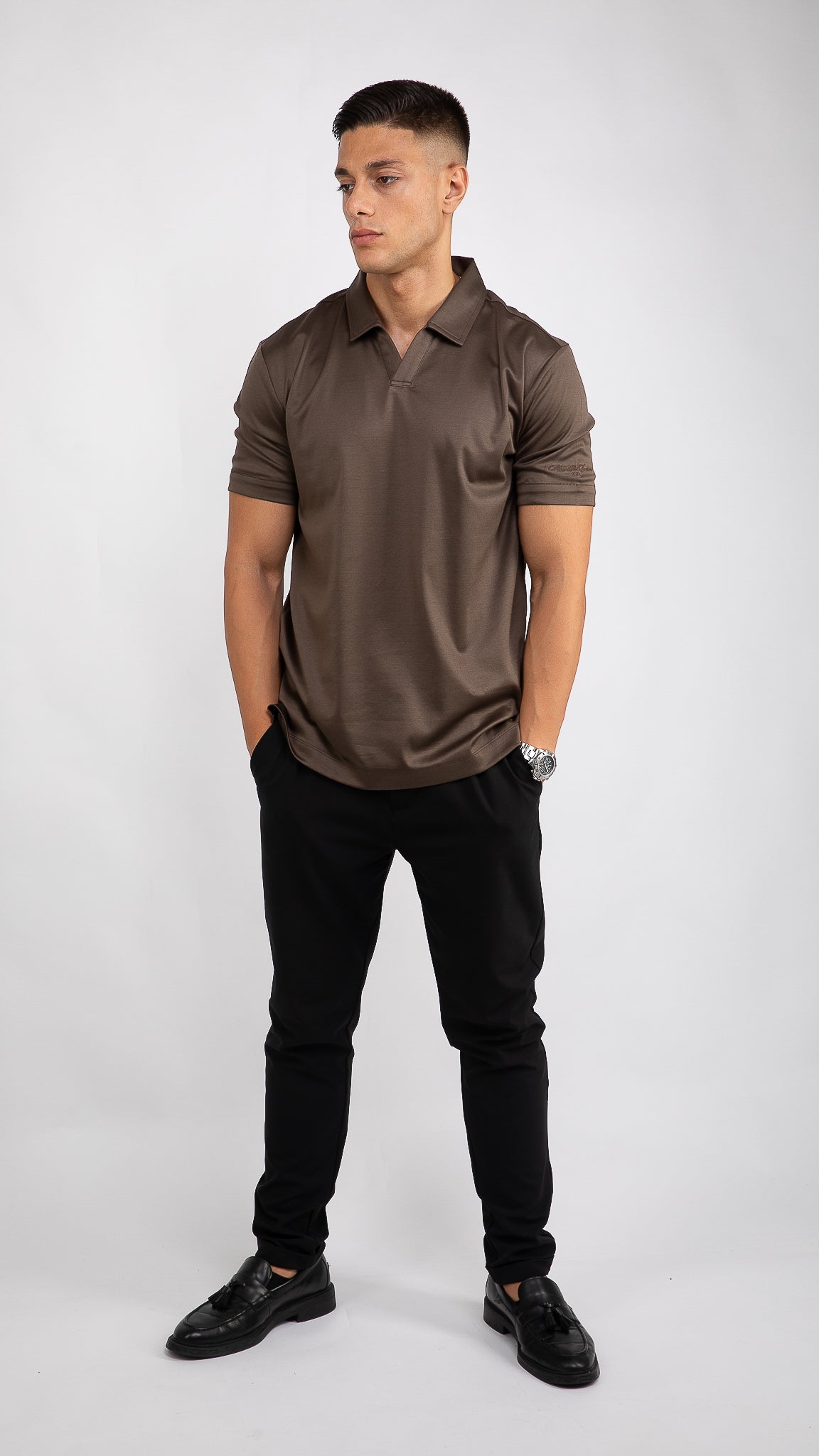 Supima Buttonless Polo | Ebony Brown