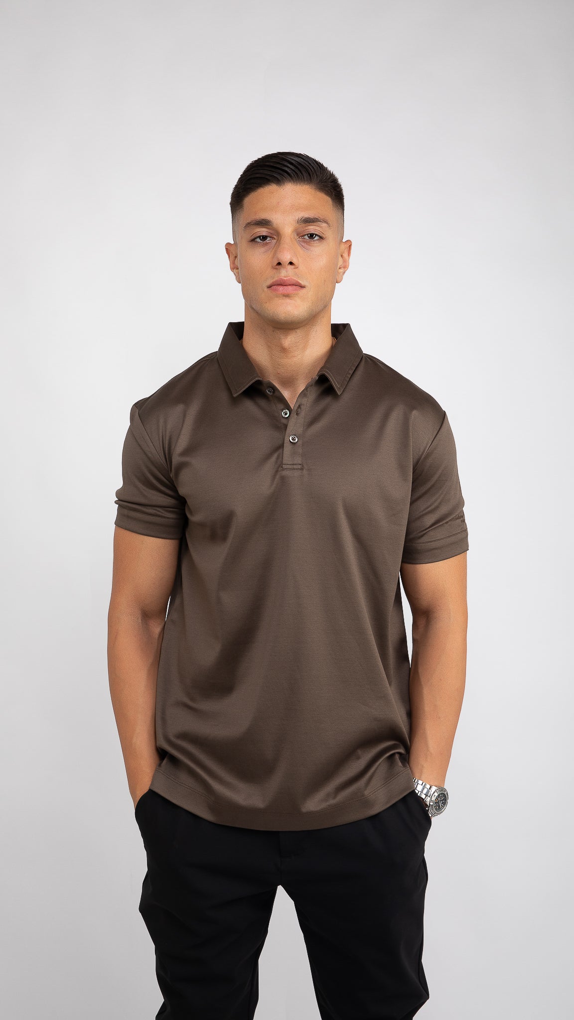 Supima Button-Up Polo | Ebony Brown