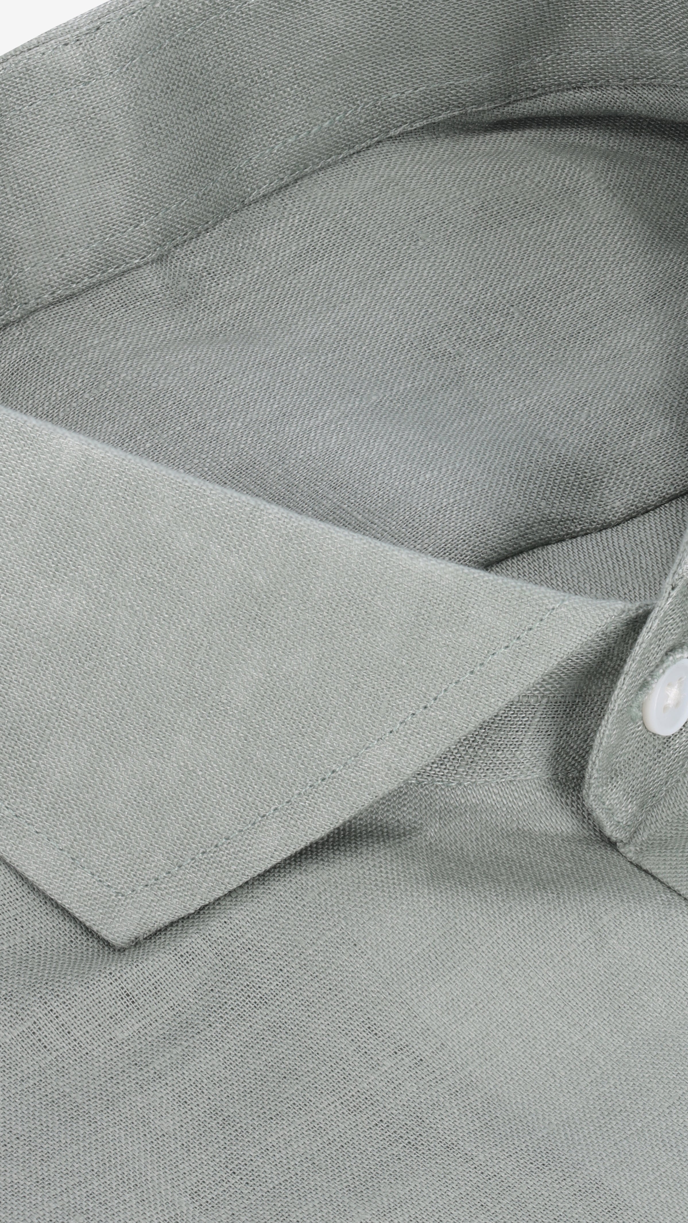 One Piece Collar L/S Linen Shirt | Olive Green